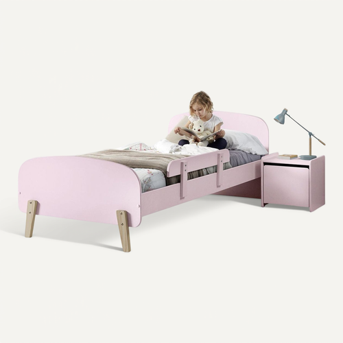 Pack - Lit Enfant, Barrière et Chevet "kiddy" 90x200cm Rose