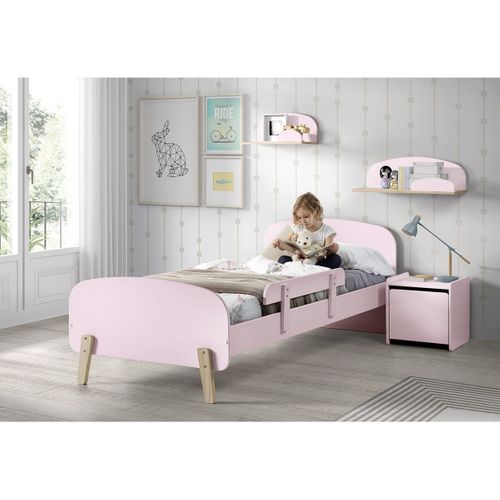 Pack - Lit Enfant, Barrière et Chevet "kiddy" 90x200cm Rose