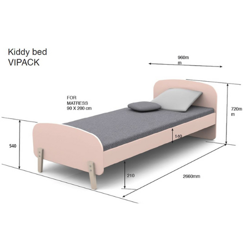 Pack - Lit Enfant, Barrière et Chevet "kiddy" 90x200cm Rose