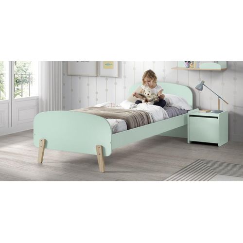 Lit 90x200, Chevet 1 Porte Et Coffre à Jouets Kiddy - Vert Menthe