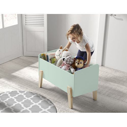 Lit 90x200, Chevet 1 Porte Et Coffre à Jouets Kiddy - Vert Menthe