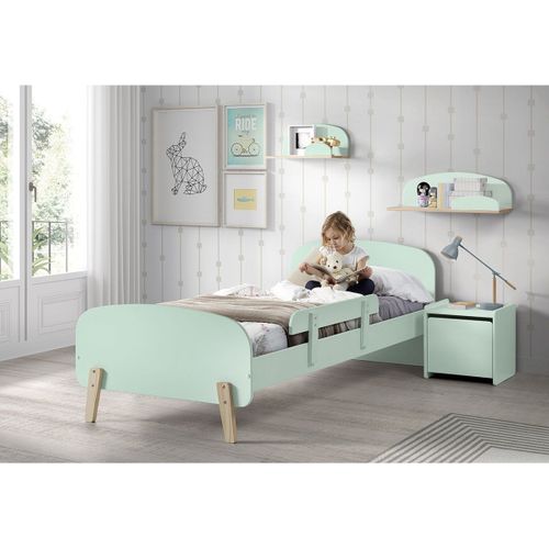 Pack - Lit Enfant, Barrière et Chevet "kiddy" 90x200cm Vert Menthe