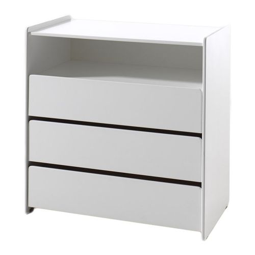 Lit 90x200 - Chevet 1 Porte Et Commode 3 Tiroirs Kiddy - Blanc