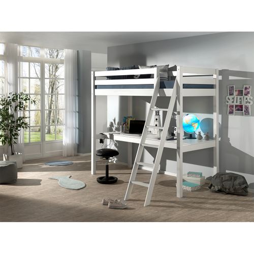 Lit Mezzanine 140x200 Sommier Inclus Et Bureau Pino - Blanc