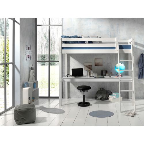 Lit Mezzanine 140x200 Sommier Inclus Et Bureau Pino - Blanc