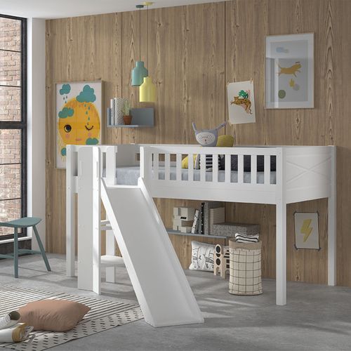 Lit Mi-hauteur 90x200 Toboggan Sommier Inclus Scott - Blanc