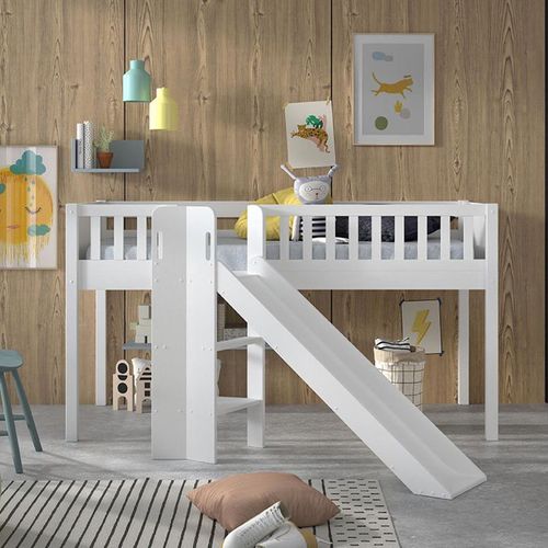 Lit Mi-hauteur 90x200 Toboggan Sommier Inclus Scott - Blanc