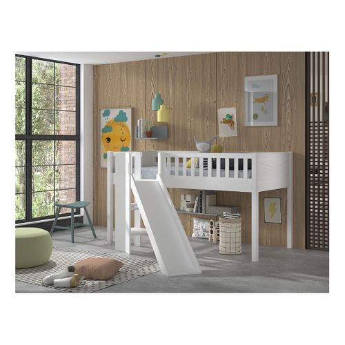 Lit Enfant Toboggan et Tente "scott Police" 90x200cm Blanc