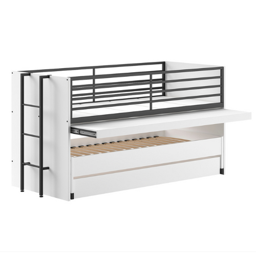 Lit Mi-hauteur Sammie 90x200cm Avec 2 Lits, Tiroir De Lit Et Bureau - Blanc