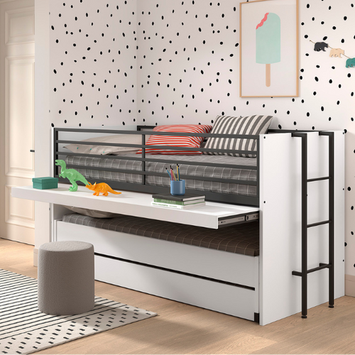 Lit Mi-hauteur Sammie 90x200cm Avec 2 Lits, Tiroir De Lit Et Bureau - Blanc