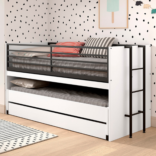 Lit Mi-hauteur Sammie 90x200cm Avec 2 Lits, Tiroir De Lit Et Bureau - Blanc