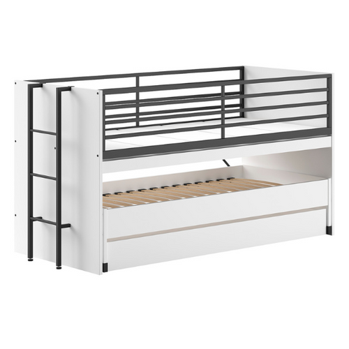Lit Mi-hauteur Sammie 90x200cm Avec 2 Lits, Tiroir De Lit Et Bureau - Blanc