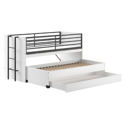 Lit Mi-hauteur Sammie 90x200cm Avec 2 Lits, Tiroir De Lit Et Bureau - Blanc
