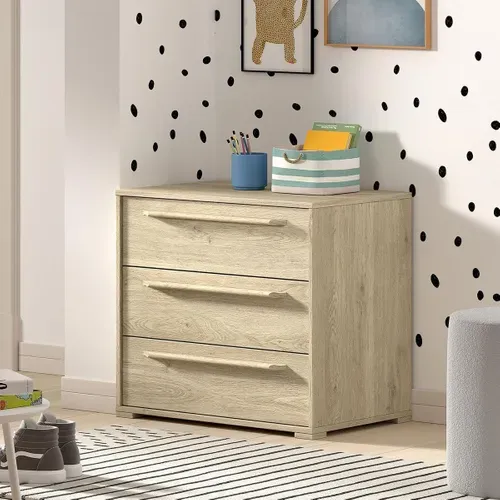 Commode Enfant 3 Tiroirs "sam" 67cm Chêne