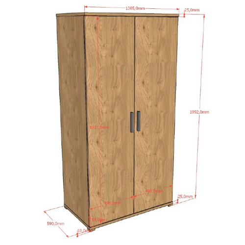 Armoire Enfant 2 Portes "sam" 100cm Chêne