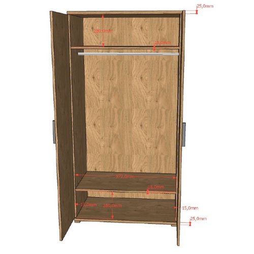 Armoire Enfant 2 Portes "sam" 100cm Chêne