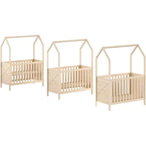 Lit Bébé Scottie - 60x120cm - Sommier à Lattes Réglable - Bois Pin Massif