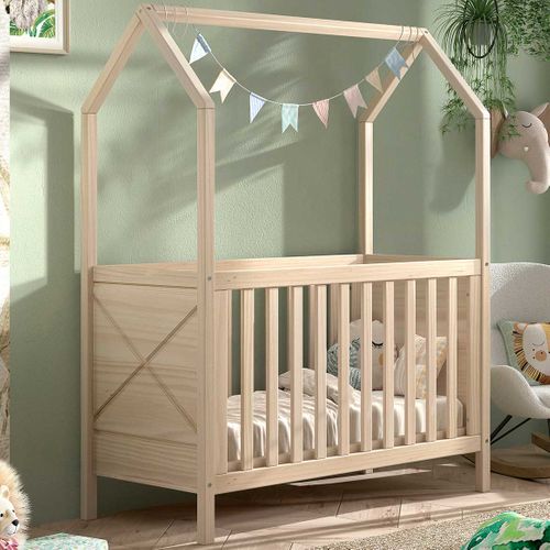 Lit Bébé Scottie - 60x120cm - Sommier à Lattes Réglable - Bois Pin Massif