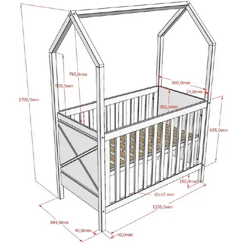 Lit Bébé Scottie - 60x120cm - Sommier à Lattes Réglable - Bois Pin Massif