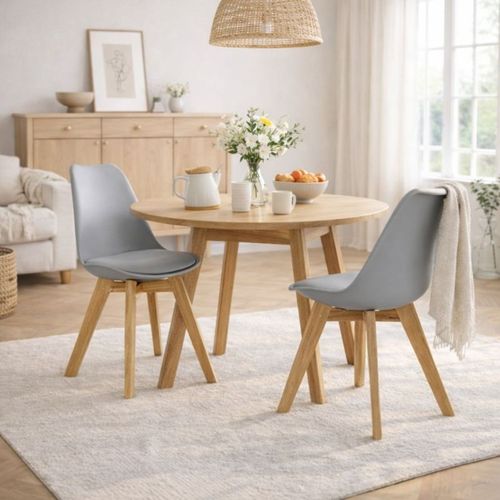 Lot De 2 Chaises Scandinaves Teki Chêne Massif Et Simili Gris