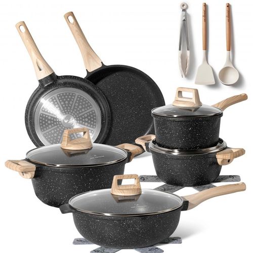 Batterie De Cuisine 15 Pièces Antiadhésif En Granit Noir - Tous Feux - Just Perfecto Jl-789