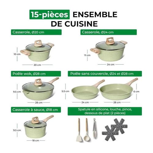 Batterie 15 Pièces Antiadhésif En Granit Vert - Tous Feux Dont Induction Just Perfecto Jl-787