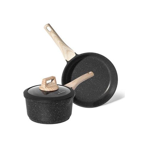 Poêle 20 Cm Avec Casserole Et Couvercle 18 Cm Noir - Tous Feux Dont Induction Just Perfecto Jl-43