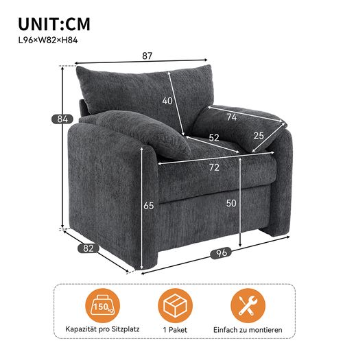 Design Moderne, Tissu Chenille, Fauteuil Surdimensionné, Chaise Décorative, Canapé Simple, Gris