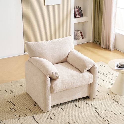 Design Moderne, Tissu Chenille, Fauteuil Surdimensionné, Chaise Décorative, Canapé Simple, Beige