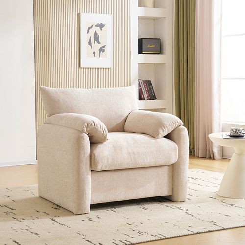 Design Moderne, Tissu Chenille, Fauteuil Surdimensionné, Chaise Décorative, Canapé Simple, Beige