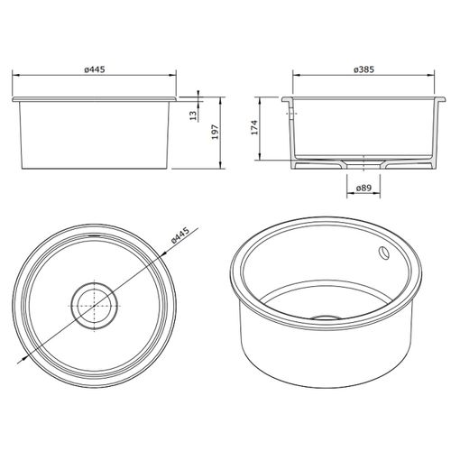 évier Rond Céramique Blanc Sanindusa Valet 1 Bac 44.5 Cm