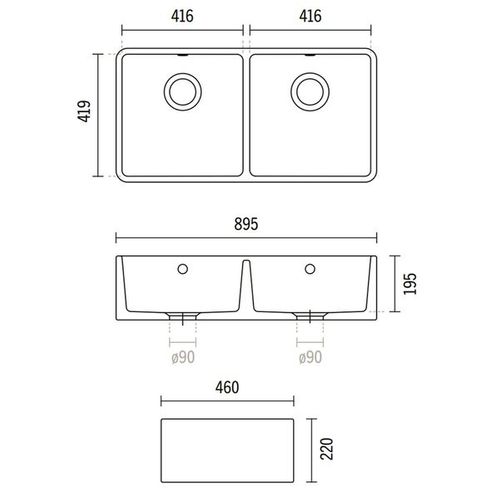 Évier Timbre D'office Céramique Blanc Sanindusa Farmhouse 2 Bacs 895x460