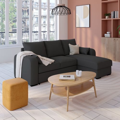 Canapé d'angle convertible BROADWAY II tissu noir