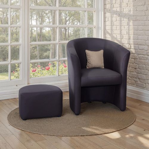 Fauteuil cabriolet et pouf CLAYTON PU gris anthracite vue d'ambiance 1