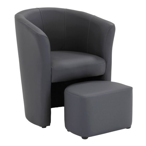 Fauteuil cabriolet et pouf CLAYTON PU gris anthracite