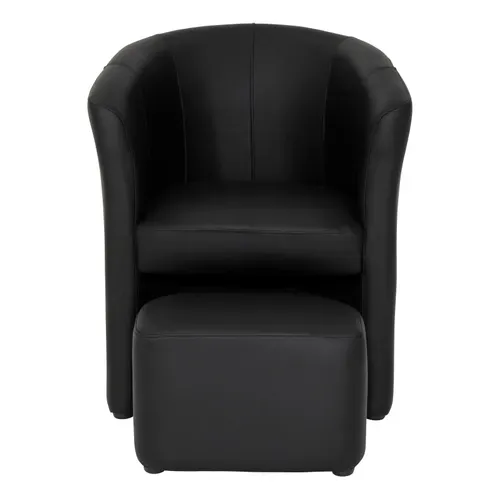 Fauteuil cabriolet et pouf CLAYTON PU noir