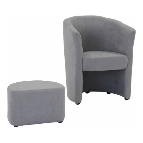 Fauteuil cabriolet et pouf CLAYTON tissu Soro gris clair