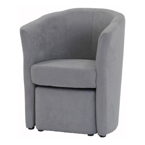 Fauteuil cabriolet et pouf CLAYTON tissu Soro gris clair