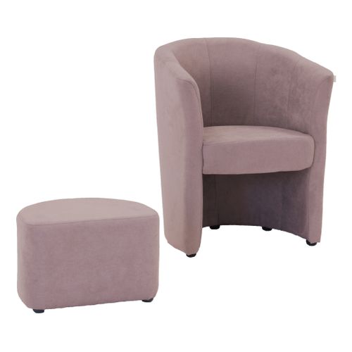 Fauteuil cabriolet et pouf CLAYTON tissu Soro rose