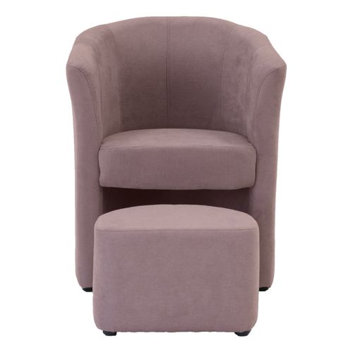 Fauteuil cabriolet et pouf CLAYTON tissu Soro rose