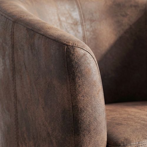 Fauteuil cabriolet et pouf CLAYTON tissu Gobi marron foncé vue détaillée