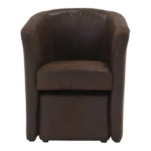 Fauteuil cabriolet et pouf CLAYTON tissu Gobi marron foncé vue de face