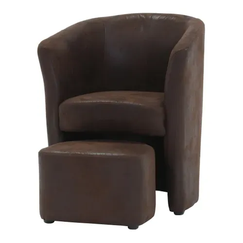 Fauteuil cabriolet et pouf CLAYTON tissu Gobi marron foncé vue de profil