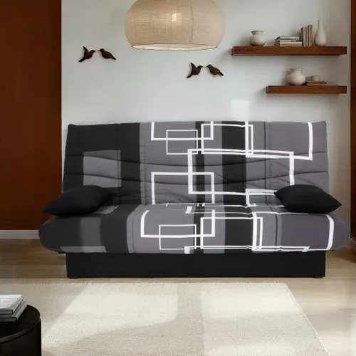 Banquette-lit clic-clac PORTO labyrinthe noir et gris vue d'ambiance 1