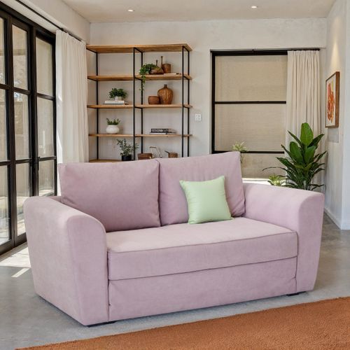 Canapé convertible 2 places TWILL tissu soro rose vue d'ambiance 1
