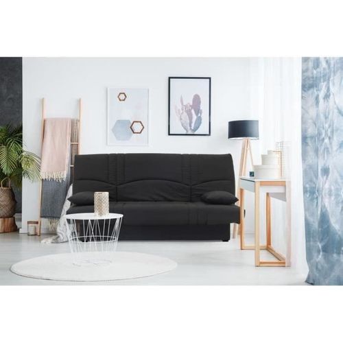 Banquette Clic Clac 3 Places - Tissu Noir - L 190 X P 92 Cm - Style Contemporain