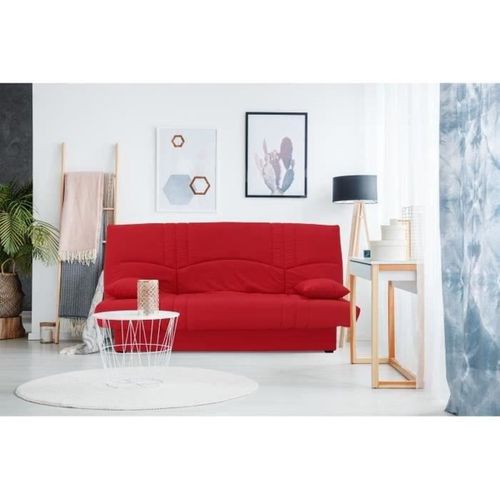 Banquette Clic Clac 3 Places - Tissu Rouge -  Style Contemporain - L 190 X P 92 Cm -