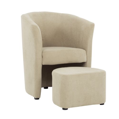 Fauteuil cabriolet et pouf CLAYTON tissu Soro camel