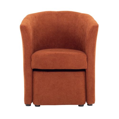 Fauteuil cabriolet et pouf CLAYTON tissu Soro terracotta vue de face