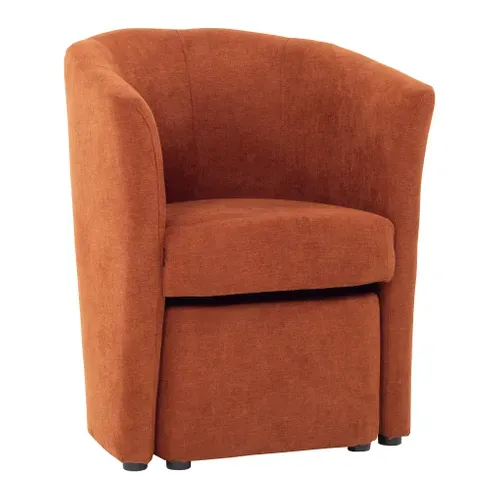 Fauteuil cabriolet et pouf CLAYTON tissu Soro terracotta vue 3/4